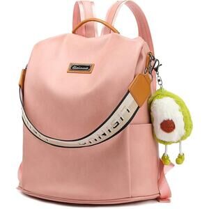 Blush Pink Faux Leather Backpack Purse with Cute Plush Keychain